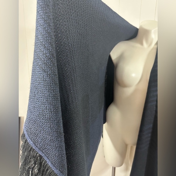 NWT Style & Co Womens Blue Knit Striped Fringe Poncho Size L/ XL - Picture 3 of 9